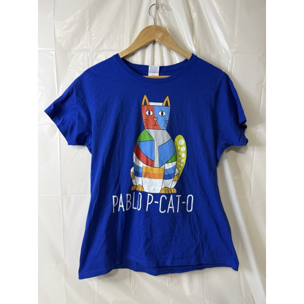 Pablo P-Cat-O Graphic T Shirt Womens XL Blue Funny Cat Picasso Art Port